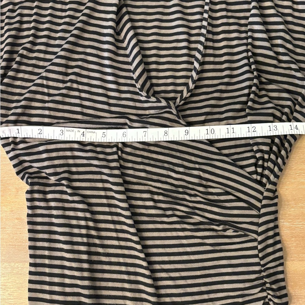 Banana Republic Olive Green Black Stripe Jersey Knit Surplice Shirred Dress - Picture 7 of 9
